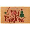shuaishuaipuzi Zerbino in fibra di cocco naturale con scritta Merry Christmas, colore rosso e verde, antiscivolo, con stampa con albero di Natale, tappeto decorativo per porta d'ingresso, per interni ed esterni