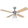 Perenz Ventilatore da soffitto con luce in metallo colore cromo spazzolato 4 pale bicolori Ø 105 cm H. 42 cm Kit luce vetro satinato Ø 15cm 1xE27 Max 60W Potenza 22W-45W Comandato a catenelle Telecomando ordinabile Lampadario con pale Reversibile PERENZ …