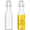 Generic Bottiglie trasparenti da 963,9 g e 481,9 g, con tappo a pressione, 2 bottiglie di fermentazione, in vetro con tappo a ribalta, per succhi, acqua, vino, birra, kombucha, 2 stili (medio-rotonda)