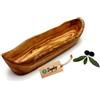 DAGDEG Ciotola per frutta e pane rustica in legno d'ulivo, per baguette, ciotola allungata, in legno di ulivo, ca. 40 cm, fatta a mano