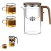 Generic Teiera in vetro con colino, capacità 720 ml, manico in legno, funzione di separazione dell'acqua, design trasparente