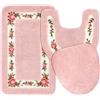 Drydiet Set di 3 tappeti da bagno Rosa Floreale, Tappetino da Bagno Antiscivolo Assorbente, Tappeto da Bagno per Hotel, Camera da Letto, Soggiorno, Accessori per, 75 x 80 cm