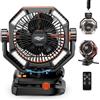 coldSky Ventilatore da campeggio con doppio motore, 20000 mAh, clip on con display digitale, funzionamento a batteria portatile da 22,9 cm, con lanterna a LED, ventilatore da tenda per campeggio con
