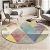 GDJSMIN Motivo Geometrico A Triangolo Tappeto Per Soggiorno, Rotondo 140Cm Per Camera Da Letto Soggiorno,Stile Retrò Invecchiato Lavabile Antiscivolo Rotondo Per Sala Da Pranzo,Giallo