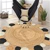 Paco Home Tappeto Salotto Rotondo Iuta Motivo Boho Etnico Moderno Fatto A Mano Naturale, Dimensione:Ø 100 cm tondo, Colore:Nero 2