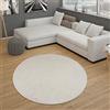 Paco Home Tappeto per soggiorno tinta unita pelo corto semplice e moderno, in crema, Dimensione:Ø 120 cm tondo