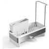 Generic Organizzatore per lavello da appoggio in acciaio inox, contenitore da cucina multi-scomparto con vassoio di scarico automatico, antiruggine per spugne, pennelli e sapone (bianco)