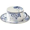 fanquare Set di tazze e piattini blu e bianchi, Set di tazze e piatti da caffè in porcellana con fiori di rosa da 200 ml e finiture in oro, Tazza da tè vintage inglese per il tè del pomeriggio