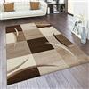 Paco Home Tappeto salotto moderno pelo corto - motivo a quadri e righe 3D, antiscivolo, Dimensione:80x300 cm, Colore:Marrone