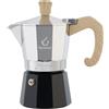 FOREVER Caffettiera Moka Alluminio, Miss Moka Prestige 'Woody', Caffettiera Moka per Casa, Caffettiera Portatile per Viaggio, inclusa Guarnizione in Silicone (2 Tazze)