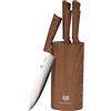 KARL HAUSMANN Set Coltelli Cucina con Ceppo Magnetico Legno - 6 Pezzi - Ceppo Coltelli Magnetico in Legno di Quercia - Coltelli Cucina Acciaio Inox