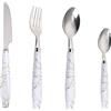 Generic Set da 24 pezzi di posate da cucina con manico in marmo, posate da cucina in acciaio inox, coltello e forchetta, cucchiaio, commerciale, bistecca e caffè, stoviglie occidentali (bianco)