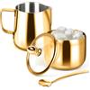 holoith Set di zuccheriera e lattiera, contenitore per zucchero e brocca per schiumare il latte, per caffetteria, zuccheriera in acciaio inox con coperchio e cucchiaio, accessori per macchina da caffè (oro)