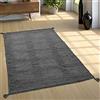 Paco Home Tappeto da soggiorno naturale con frange, kelim moderno intessuto a mano, 100% cotone, Dimensione:120x170 cm, Colore:Grigio