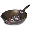 ILLA IDEAL Padella Wok Terra adatta per induzione con rivestimento olio di oliva 28 CM alluminio antiaderenza,super antiaderenza,made in italy