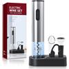 Liuzouwin Apribottiglie elettrico 5 in 1, cavatappi a batteria, cavatappi con base di stoccaggio, tagliacapsule, versatore di vino e tappo per vino (argento)