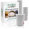 Ecobio and Go - 200 Bicchieri Acqua di Carta 200ml, Bicchieri Cara Biodegradabili e Compostabili, Bicchieri Monouso Senza Plastica Per Te' e Caffè, Bianchi