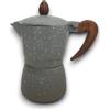 Generico Caffettiera Moka Classica Disponibile in Versioni da 1, 2 o 3 Tazze Design Elegante in Alluminio Verniciato Manico Ergonomico Antiscottatura Effetto Legno, Caffè Italiano (Grigio - 3 tazze)