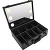 Shiyinge Scatola cosmetica da viaggio, trucco, valigia da parrucchiere, beauty case, organizer, borsa cosmetica, kit per artisti, portatile, con maniglia a LED, specchio divisorio grande, colore nero, Nero ,