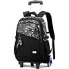 FANDARE 2-in-1 Zaino Trolley Scuola Sganciabile Nero Cartelle Zaini Elementare e Media da 35 Litri con 6 Ruote Doppio Uso Zaino con Carrello Fisso Zaini da Viaggio per Ragazza Ragazzo Adolescente