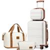 KONO Set di Valigie Trolley Rigido Bagaglio a Mano 55cm con 4 Ruote e Borsa da Toilette + Borsone da Viaggio Espandibile Palestra e Borsa da toilette, Bianco Crema