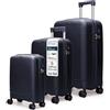 4FLY Set Trolley Da Viaggio Rigidi Leggeri 3 Pezzi (M/L/XL) - Set Valigie Con Serratura TSA, 4 Ruote Doppie Spinner E Manico Telescopico In Alluminio, Set Bagagli Con Cabina E Stiva