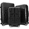 R.Leone Valigia da 1 pezzo Fino a Set 4 Trolley Rigido grande, medio, bagaglio a mano e beauty case 4 ruote in ABS 611 (Set 3 Pezzi S M L, Nero)