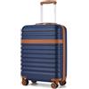 KONO Valigia Bagaglio a Mano Trolley Piccola Valige Rigida ABS+PC Hardshell Leggero Viaggio Cabina con 4 Ruote e TSA Lucchetto, Marina Militare/Marrone