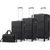 KONO Set di 4 Valigie Rigida e Leggera valigia (55cm/66cm/75cm) in ABS+PC con 4 Ruote Rotanti e Lucchetto TSA & Borsa da Viaggio Ryanair 40x30x20, Nero