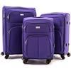 R.Leone Valigia da 1 pezzo Fino a Set 3 Trolley Espandibile grande, medio e bagaglio a mano 4 ruote in stoffa 214 (Viola, Set 3 S M L)