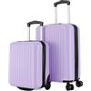 R.Leone Valigia 55x35x25 + 40X30X20cm Trolley Bagaglio a Mano 2 Ruota in ABS Wizzair Vueling Air Asia Air France ita airways KLM 318 (Lilla, Valigia 55x35x25 + 40X30X20cm)