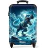 NoBoringSuitcases.com Valigia Trolley per Bambini, Bagaglio a Mano 55x40x20 cm (Dinosauro - Blu)