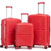 R.Leone Valigia da 1 Fino a Set 3 Bagaglio mano 55x40x20 Ryanair, Medio, Grande Ultra Strong Antiurto Resistente Trolley rigido leggero 8 ruote Polipropilene 6080 (Rosso Anguria, Set 3 Pezzi S M L)