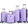 R.Leone Valigia da 1 Fino a Set 4 Trolley Rigido grande, medio, bagaglio a mano 55x40x23 cm Wizz, ITA Airways e bagaglio 45x36x20 cm EasyJet in ABS 8001 (Lilla, Set 4 Pezzi XS S M L)