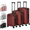 AREBOS Set di 3 valigie rigide in ABS, valigetta da viaggio con manico telescopico, con chiusura lampo, ruote a 360°, set da viaggio M-L-XL, Rosso