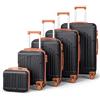 LEADZM Set di Valigie Rigide 5 Pezzi con Beauty Case, Set Valigie in ABS, Luggage Suitcase Grande 23 kg con 4 Ruote Girevoli Doppie (Nero-Marrone)