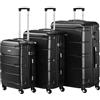 Zelsius Set di valigie 3 pezzi, nero | Valigia rigida in ABS con chiusura a combinazione, Ruote doppie e divisorio interno | Valigia a mano, set di valigie rigide 3 pezzi, trolley, valigia grande