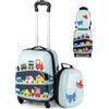 SOARS Set di Valigia 16'' + Zaino 12'' per Bambini 2 Pezzi, Bagagli 2-in-1 con Zainetto da Viaggio Aereo, Trolley con Maniglia Telescopica e 4 Ruote a 360° (Blu Traffico)