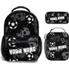 Generic Personalizzata Zaino scuola elementare bambina ragazzo Personalizzato Motivo calcio con Nome per school bag Scuola 3 Pezzi zainetto asilo bambino con borsa termica e Astuccio zaini media superiore
