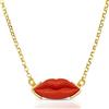 gioiellitaly Collana labbra Bocca lolita pasta di corallo rosso naturale del Mediterraneo montatura in argento 925 dorato con catenina regolabile gioiello artigianale