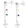 WearTravelers Orecchini pendenti con Aereo e piccole pietre colorate in Argento 925 - Idea Regalo Donna Viaggiatrice - Prodotto Made in Italy - Modello Katmandu (Argento)