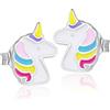 Sakrami Orecchini in Argento 925 con perno per Bambini Unicorno Smaltati - Kids Collection + Confezione Regalo Personalizzata - Orecchini per Nascita Comunione Battesimo Compleanno