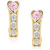 Sakrami Orecchini per Bambini in Oro Giallo 9KT a forma di Cuore con Zircone Colorato Kids Collection + Confezione Regalo Personalizzata - Orecchini per Nascita Comunione o Battesimo (ROSA)