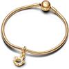 PANDORA Pendente a forma di unicorno a dondolo Moments placcato in oro 14 k con zirconi cubici trasparenti e smalto bianco scintillante