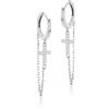 Tuscany Silver Orecchini a Cerchio con Croce e CZ Placcati Rodio da 7mm x 39.5mm da Donna
