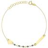 Sakrami Bracciale in Oro 9 KT con Cuore e Zirconi Neri - Piastrina Incidibile con Nome - Colore Oro Giallo + Confezione regalo Personalizzata - per Compleanno, Comunione, Anniversario