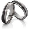 Generic Coppia di fedi nuziali, anelli in titanio e carbonio con diamante, anelli per partner, fedi nuziali, anelli di nozze (con incisione e astuccio) 3848, Diamante