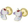 TIME ROAD Orecchini Bebè Bambina in Oro 9K LG00153/7 - Unicorno 7 mm - Chiusura a Vite Sicura - 3-24 mesi - Ideale per Nascita, Battesimo o Compleanno