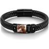 kaululu Bracciale in Pelle Personalizzato con Foto per Uomo Bracciale in Pelle Perline con Incisioni Nomi per Papà Marito Gioielli Personalizzati Argento Nero