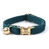 Generico Collare di gatto in velluto artificiale morbido personalizzato, Tag personalizzato del gatto, Collare del gatto inciso laser del bottone del metallo, circonferenza del collo 16-32 cm(Smeraldo)